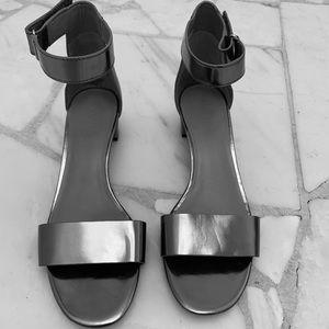 VINCE silver sandals. Two inch heel. High back.